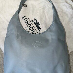 🌟NEW! LONGCHAMP Le Pliage Blue Hobo Nylon Canvas Leather Handbag Shoulder Bag